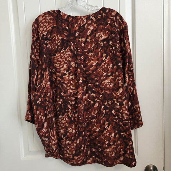 Abstract Patterned Long-Sleeve Blouse With Earth Tones By Prologue XXL - Picture 4 of 7